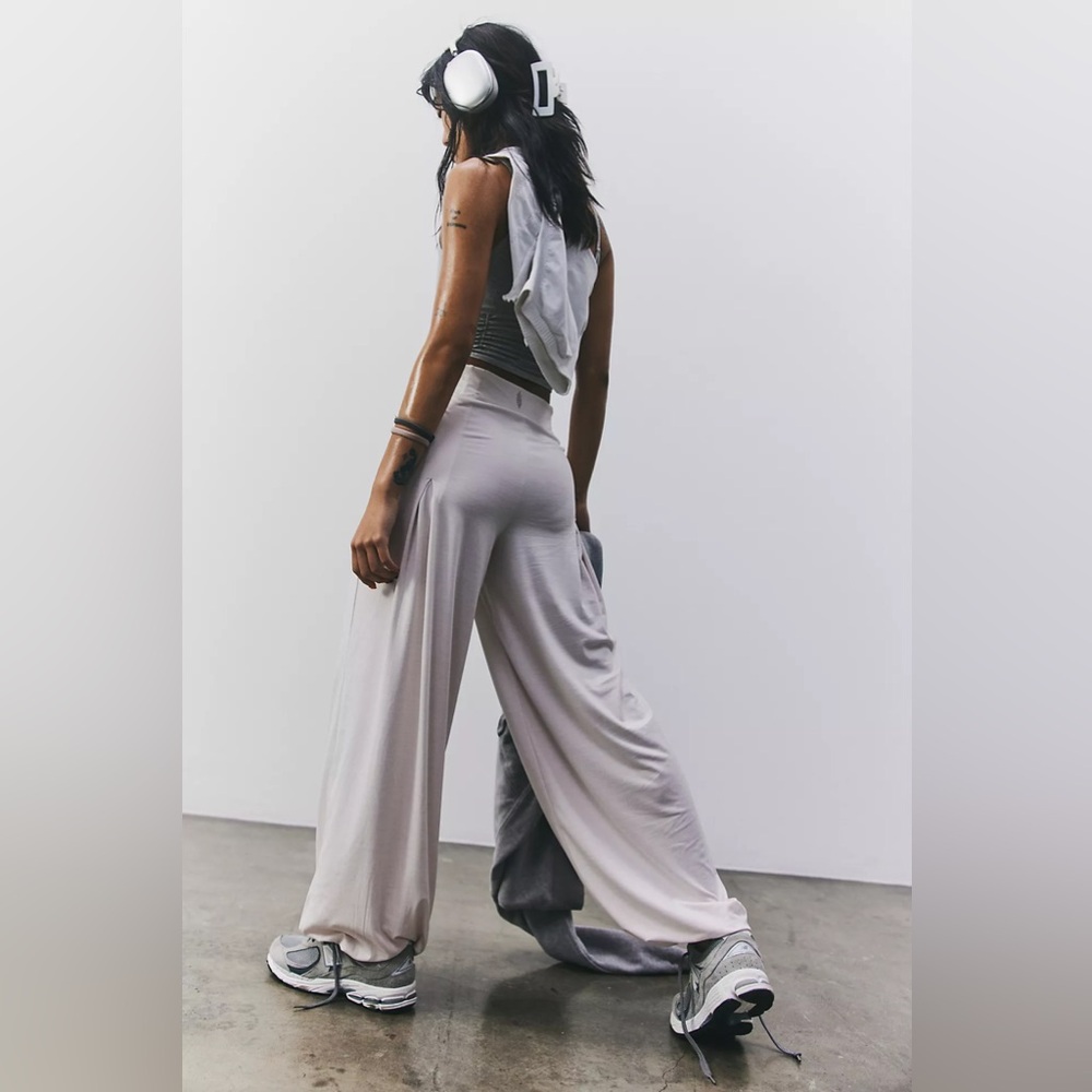 FP Movement by Free People Wide Leg Flowing Pants in Light Pink/Cream - Picture 2 of 5
